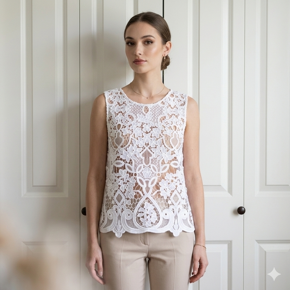 Acemi White Lace Sleeveless Camisole Top See Through Boho Sz S